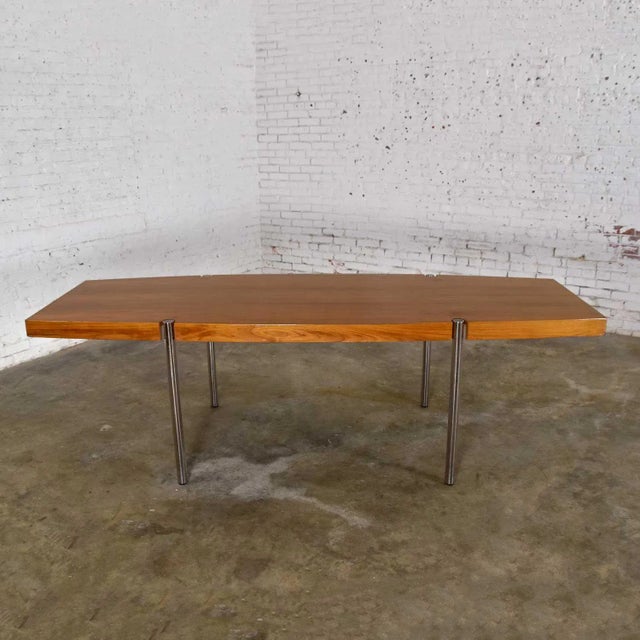 Late 20th Century Modern Dining or Conference Table Walnut and Chrome Boat Shaped by Jens Risom for Howe Furniture For Sale - Image 13 of 13