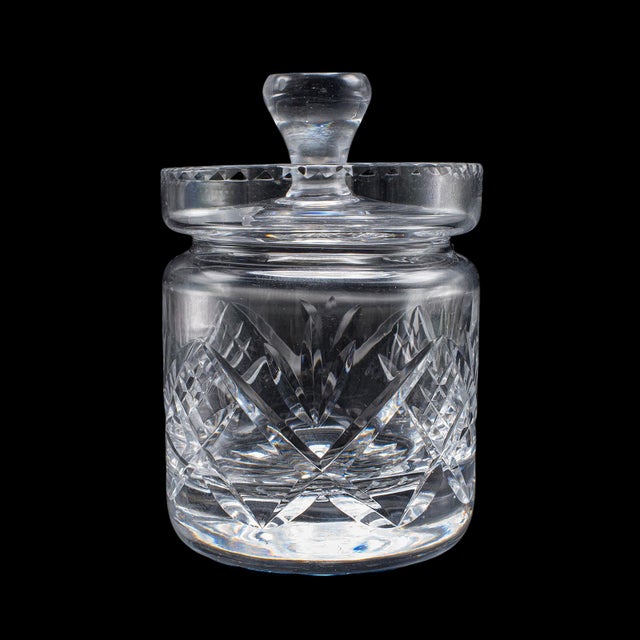 Vintage Jam Jar & Spoon, English Cut Glass Preserve Pot, Condiments, Mid Century For Sale - Image 6 of 12