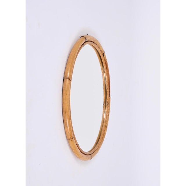 Mid-Century Italian Round Mirror with Double Bamboo and Cane Frame, 1970s For Sale - Image 10 of 16