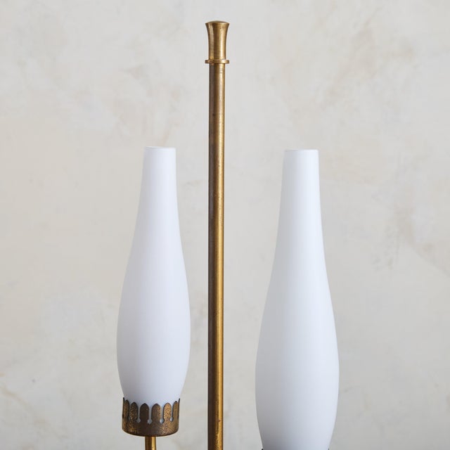 Brass Italian Brass Table Lamp with Frosted Glass Shades, 1950s For Sale - Image 8 of 9