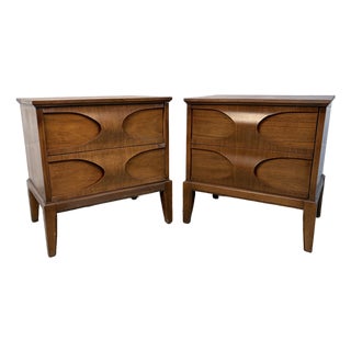 Mid 20th Century Sculpted Walnut Nightstands, A Pair For Sale