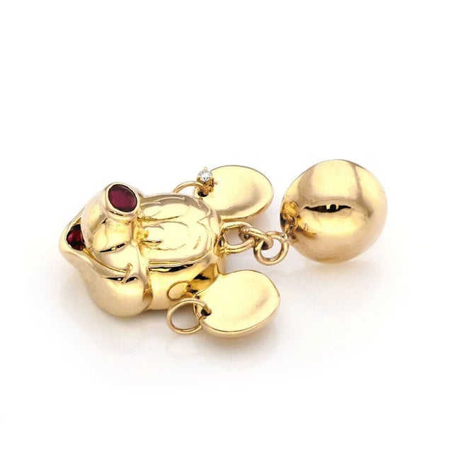Mickey Mouse Diamond Rubies 18k Yellow Gold Drop Dangle Earrings For Sale - Image 4 of 6
