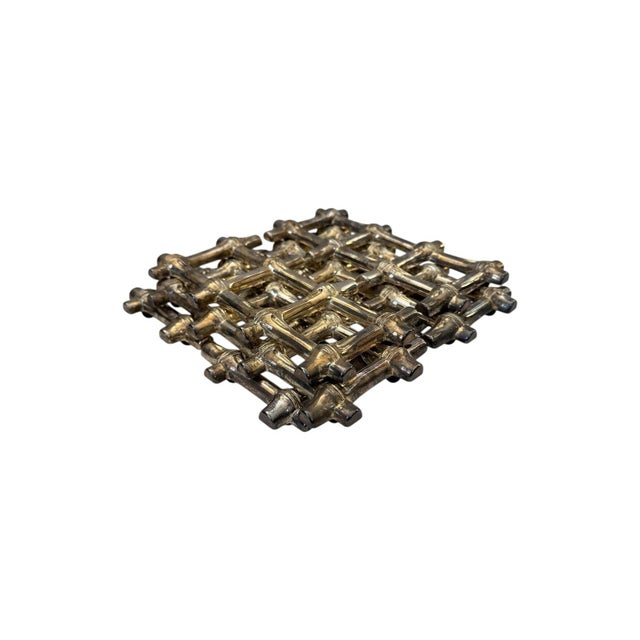 Vintage 1970s Silver Plate Faux Bamboo Expandable Trivets - Set of 3 For Sale In Chicago - Image 6 of 9