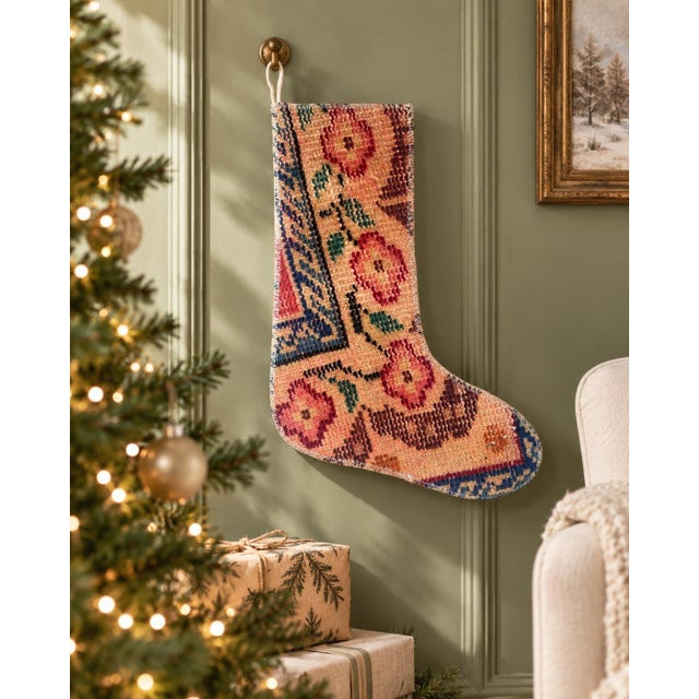 Christmas Stocking, Vintage Turkish Rug, Traditional Floral Medallion ...