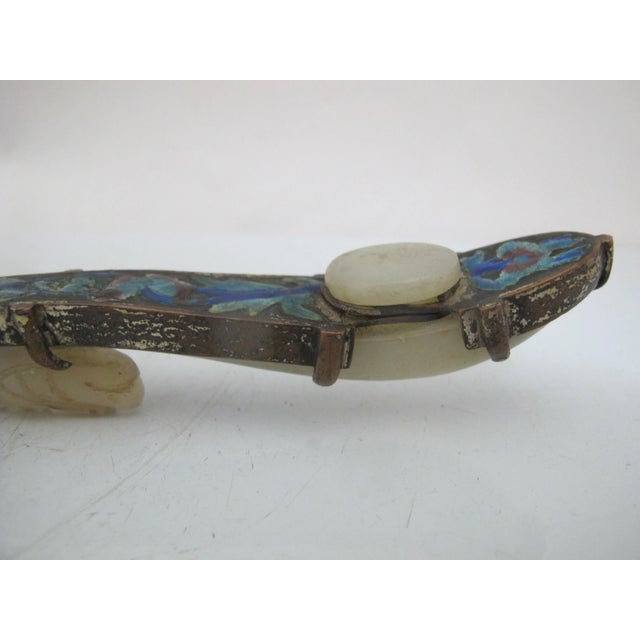 Antique Chinse Silver Turquoise Enamel Animal Woodland Design Jade Handle Mirror For Sale In Portland, OR - Image 6 of 13
