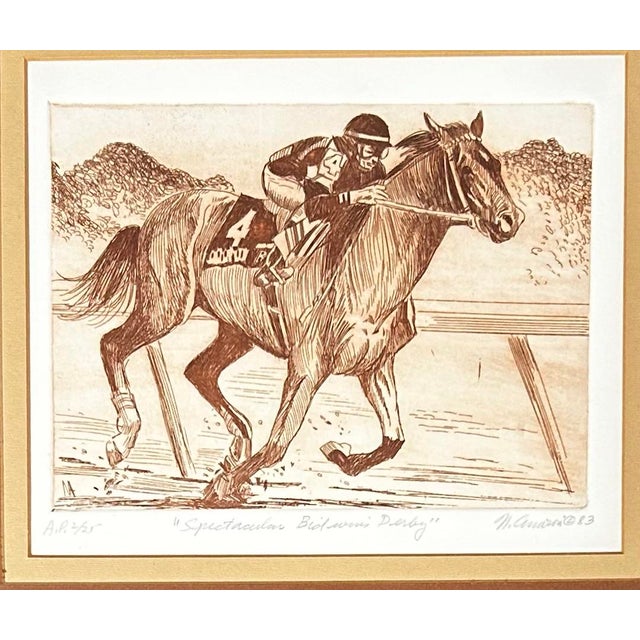 1980s Vintage 1983 Framed Etching of “Spectacular Bid” Kentucky Derby Winning Race Horse For Sale - Image 5 of 6
