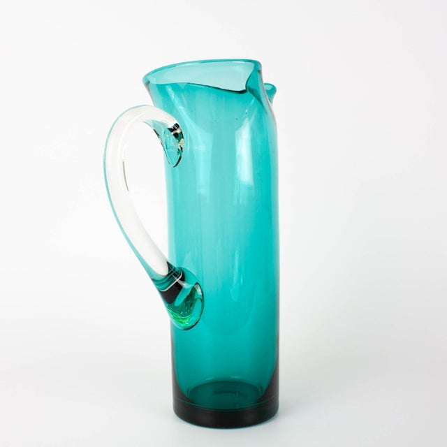 Portuguese Turquoise Glass Jug, 1960s For Sale - Image 6 of 18