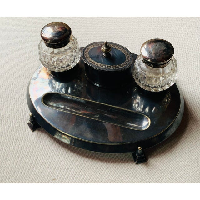 Mid-19th Century English Neoclassical Silverplate Inkwell & Inkstand For Sale - Image 13 of 16