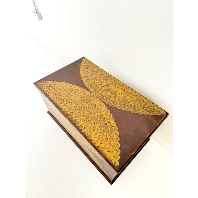 19th Century Folk Art Dome-Top Wallpaper Travel Chest, 1878 For Sale - Image 6 of 18