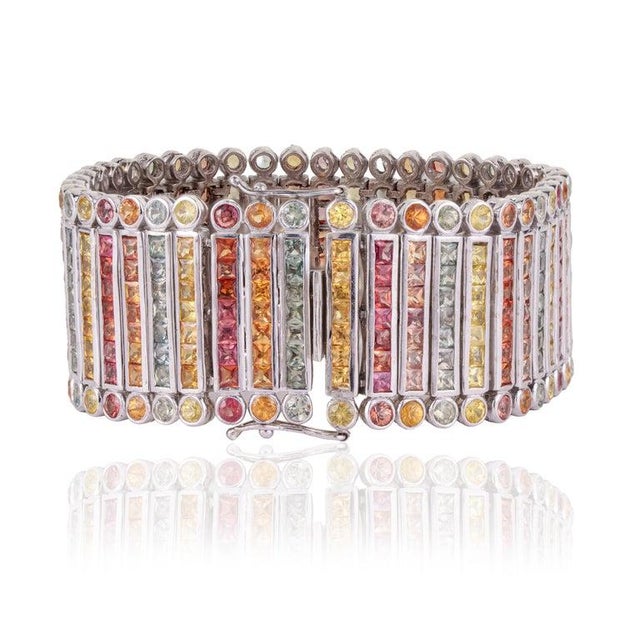Contemporary Elegant Multi-Row Multi-Sapphire Bracelet | 48.70 CTW | Sterling Silver For Sale - Image 3 of 16