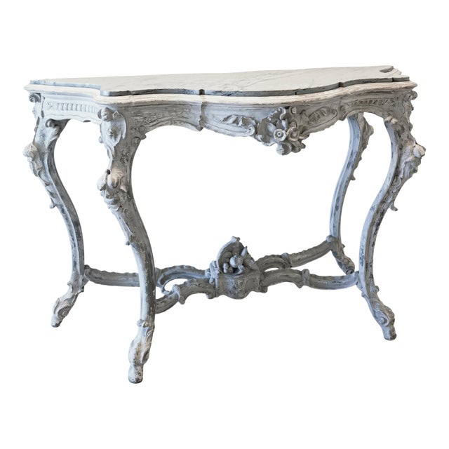 Early 20th Century Italian Rococo Style Shaped Grey Marble-Top Console Table For Sale