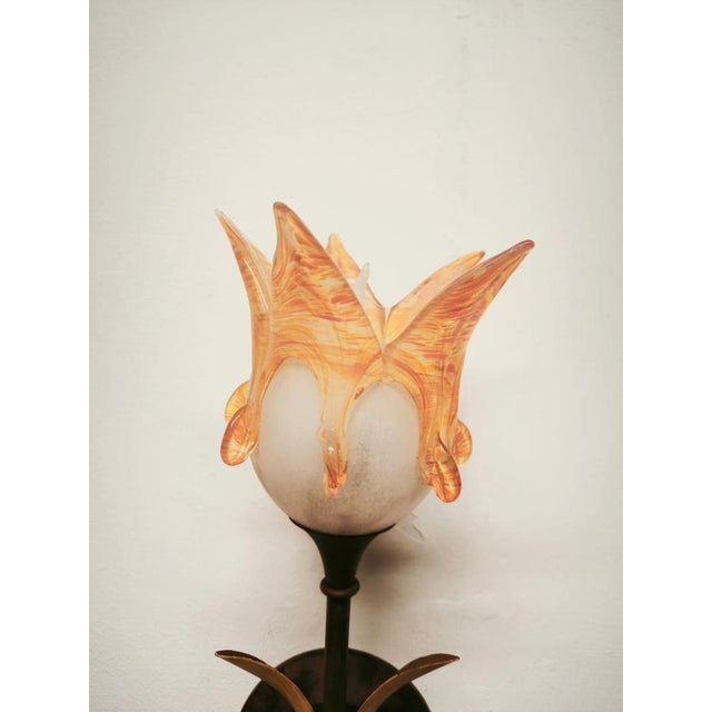 Iron Wall Lamp with Murano Glass Shade, 1980s For Sale - Image 9 of 16