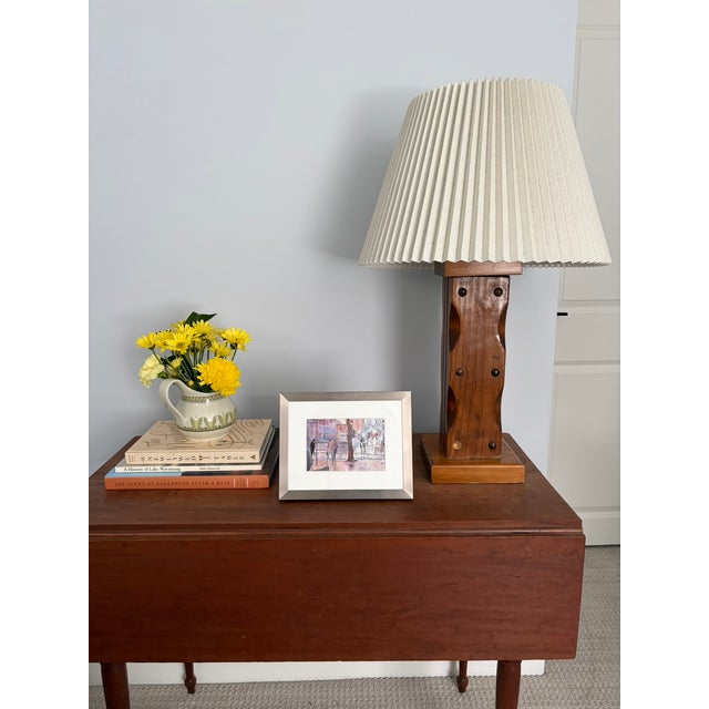 Brown 1960s Mid Century Modern Chunky Wooden Handcrafted Lamp For Sale - Image 8 of 9