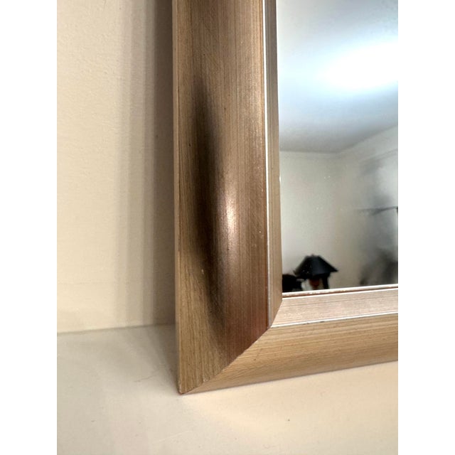 Wood Contemporary Transitional Brushed Silver Finish Solid Large Wall Mirror For Sale - Image 7 of 11