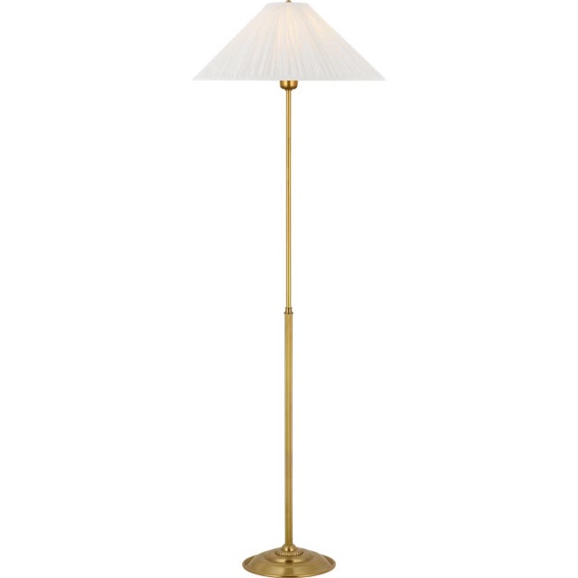 Traditional Amber Lewis by Visual Comfort Signature Soren 53" Floor Lamp in Hand-Rubbed Antique Brass with Silk Pleated Shade For Sale - Image 3 of 3