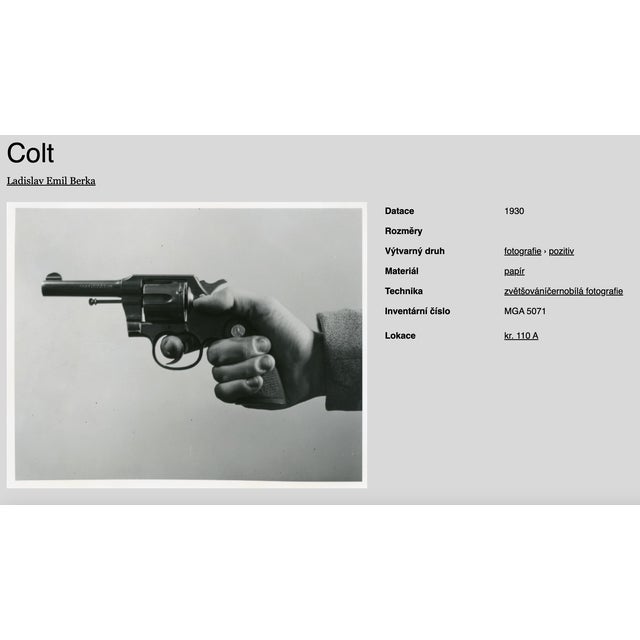 Modern L. E. Berka, Colt Revolver, 1930, Signed Gelatin Silver Print For Sale - Image 3 of 7