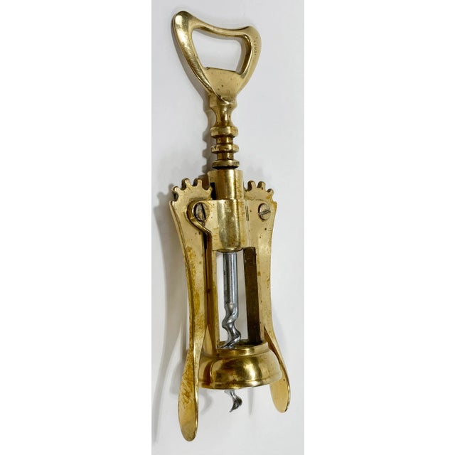 Vintage Italian Brass Corkscrew Bottle Opener For Sale - Image 4 of 6