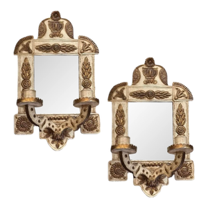Antique French Tole Gilt / Gold and Ivory Girandole Double Arm Mirror / Mirrorred Sconces in the Manner of Charles Iv of Spain, a Pair