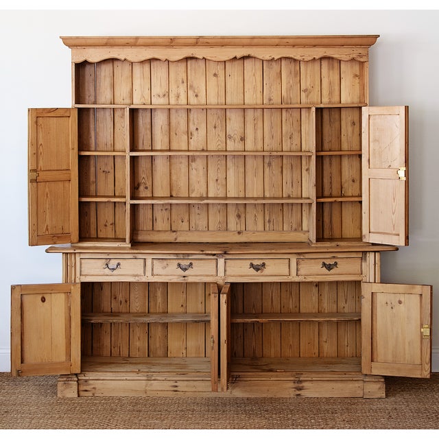 Width: 80 inches Height: 83 inches Depth: 19 inches A substantial antique English pine Welsh dresser of impressive scale...