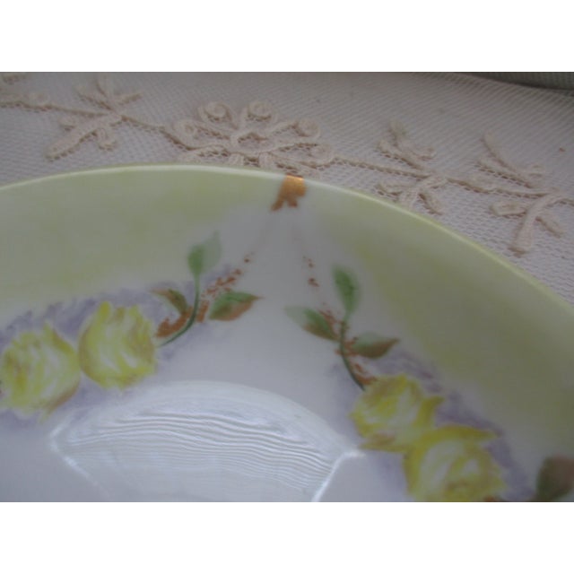 Ceramic Antique Jean Pouyat France Hand Painted Yellow Roses & Gold Footed Berry Bowl Set of 5 For Sale - Image 7 of 11