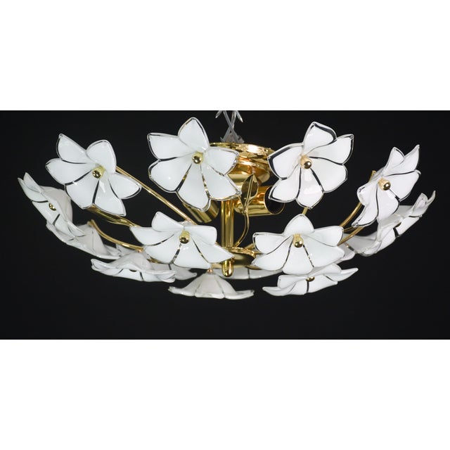 1940s Italian Delicious Murano Ceiling Light White Flowers For Sale - Image 13 of 15