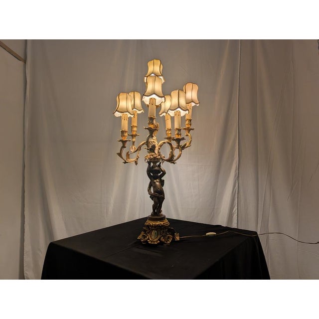 Gold Seven-Light Table Lamp with Cherub, 1800s For Sale - Image 8 of 10