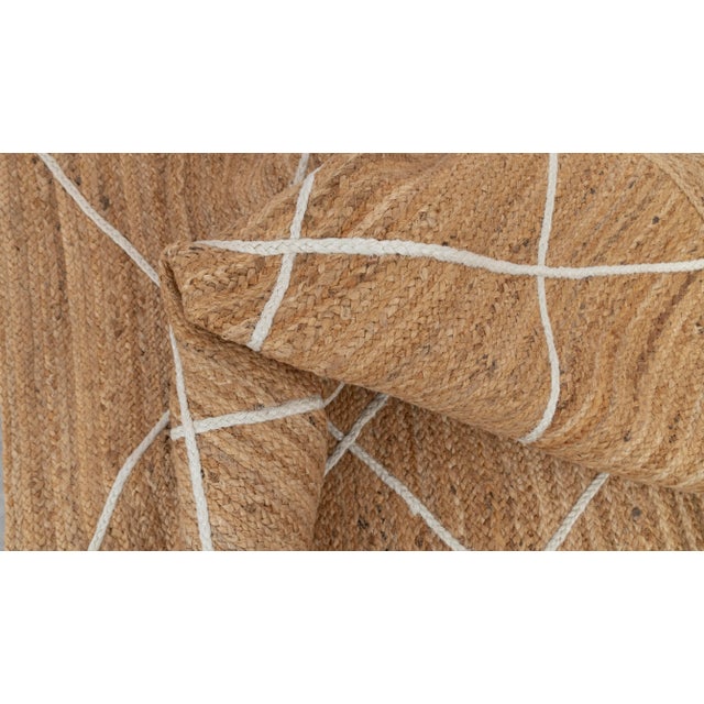 Goldenrod Modern Geometric Bohemian Jute Rug 5x5 Ft. For Sale - Image 8 of 12