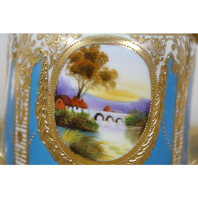 Antique Noritake Turquoise Blue & Gold Lidded Sugar Bowl W/ Spoon For Sale - Image 18 of 18