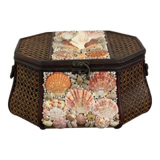Rattan Basket With Shells For Sale