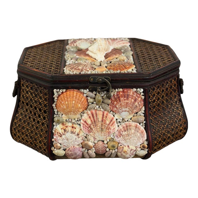 Rattan Basket With Shells For Sale