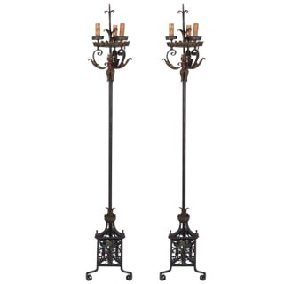 20th C. Italian Wrought Iron Torchieres - a Pair For Sale