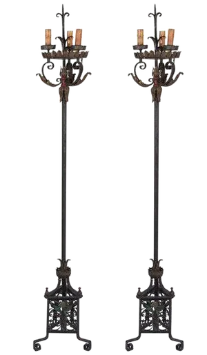 20th C. Italian Wrought Iron Torchieres - a Pair