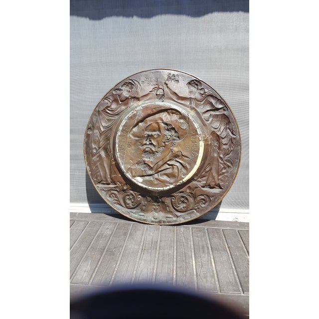 Late 18th Century Late 18th Century Antique Tribute to Pierre Paul Rubens Hand Hammered Brass Charger For Sale - Image 5 of 6