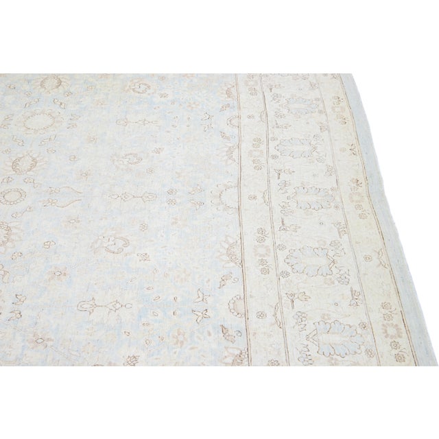 Blue Light Blue Modern Persian Tabriz Style Handmade Floral Wool Rug For Sale - Image 8 of 9