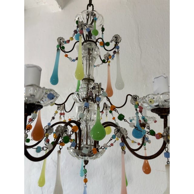 French Rainbow Pastel Confetti Candy Colors Opaline Drops Chandelier, Circa 1920 For Sale - Image 11 of 12