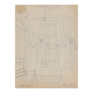 1934 Edgar Yaeger Interior Drawing For Sale
