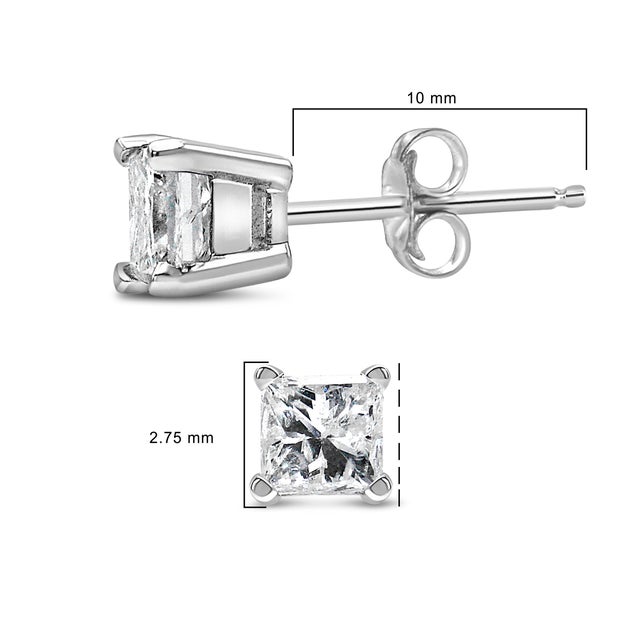 .925 Sterling Silver 1/4 Cttw Princess-Cut Diamond Solitaire Stud Earrings (H-I Color, I3 Clarity) For Sale - Image 4 of 6