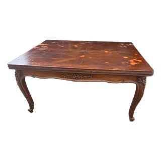 Large Antique French Provincial Louis XV–Style Oak Drawer-Leaf Dining Table 106 L For Sale
