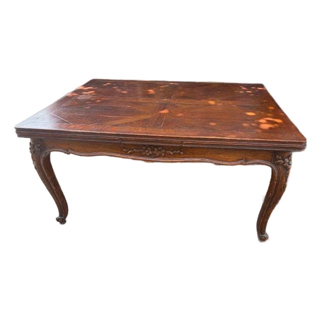 Large Antique French Provincial Louis XV–Style Oak Drawer-Leaf Dining Table 106 L For Sale