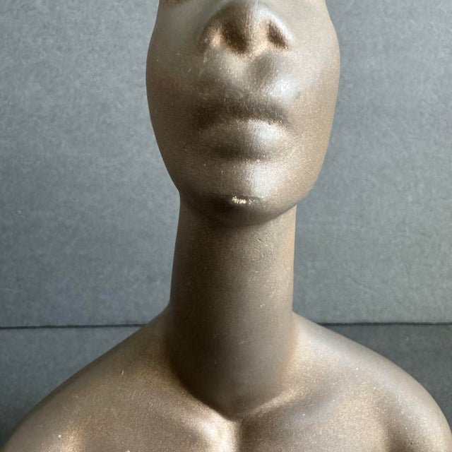 Mid-Century Modern California Pottery Male & Female Tribal Bust Brayton Laguna Attributed a Pair For Sale - Image 3 of 12