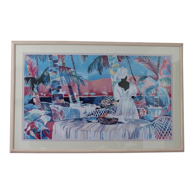 Vintage Art Print "Jacmel Morning" by Artist Jennifer Markes, Framed and Matted For Sale