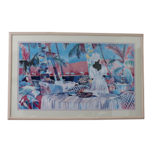 Vintage Art Print "Jacmel Morning" by Artist Jennifer Markes, Framed and Matted