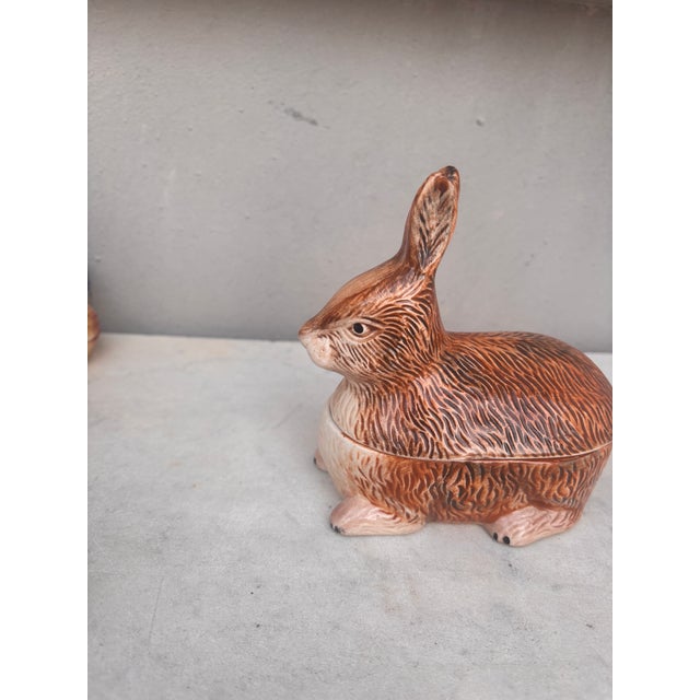Small Brown Majolica Rabbit Tureen Caugant For Sale - Image 4 of 7