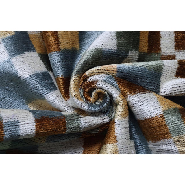 Textile Abstract Geometric Silk Velvet Pillow 20x20 | Handmade Modern Designer Cushion For Sale - Image 7 of 8