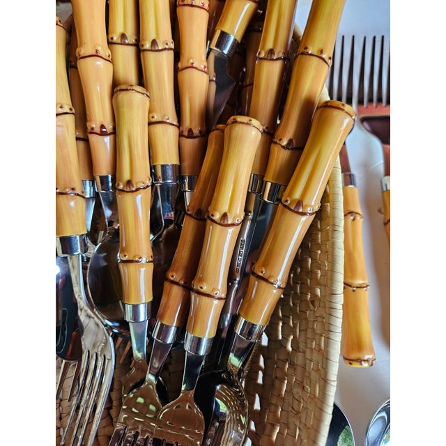2010s Stylish Faux Bamboo and Stainless Flatware Service for 8 - 40 Pieces For Sale - Image 5 of 6
