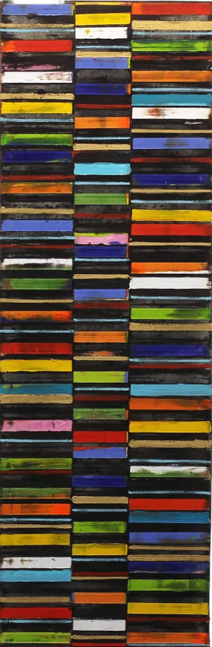 Contemporary Original Artwork, Code Geometric Black, Geometric Abstract Colorful Oil Painting by Petra Ros-Nickel