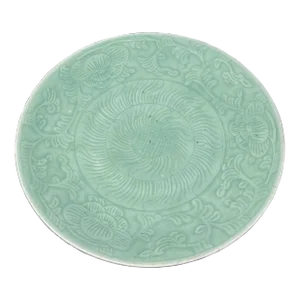 Late 19th Century Chinese Art Porcelain Celadon Plate Floral Design