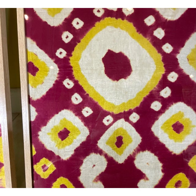 Wood Museum-Quality Pair of Antique Silk Ikat Fragments Central Asian Textile Art For Sale - Image 7 of 13