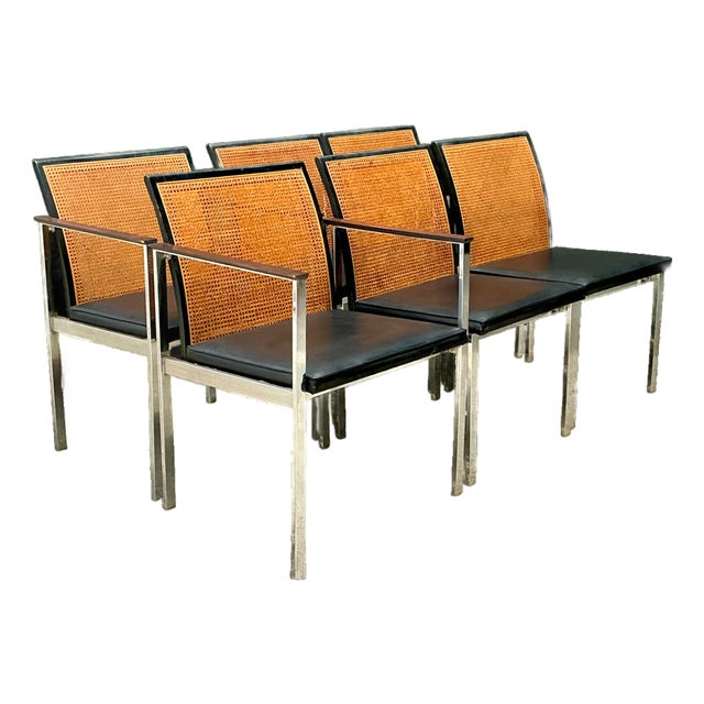 Vintage Paul McCobb for Lane Chrome Frame and Cane Dining Chairs - Set of 6 For Sale