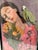 Blush Vibrant Colorful Framed Print of a Woman With a Green Parrot For Sale - Image 8 of 8